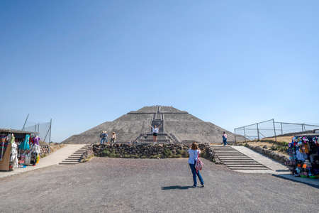 MEXICO CITY, MEXICO - JANUARY 30 2019 - Tourist at Teotihuacan pyramid ancient ruins one of the country most famous and visited archeological sitesのeditorial素材