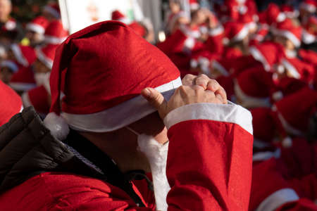 GENOA, ITALY - DECEMBER 22 2019 - Traditional Santa claus walk more than 2,000 people christmas...