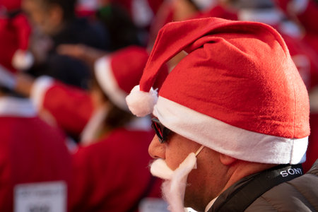 GENOA, ITALY - DECEMBER 22 2019 - Traditional Santa claus walk more than 2,000 people christmas...