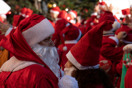 GENOA, ITALY - DECEMBER 22 2019 - Traditional Santa claus walk more than 2,000 people christmas...