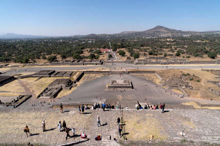 MEXICO CITY, MEXICO - JANUARY 30 2019 - Tourist at Teotihuacan pyramid ancient ruins one of the country most famous and visited archeological sitesのeditorial素材