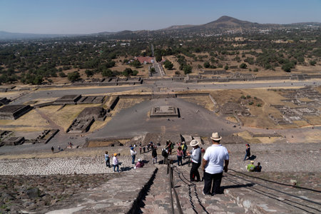 MEXICO CITY, MEXICO - JANUARY 30 2019 - Tourist at Teotihuacan pyramid ancient ruins one of the country most famous and visited archeological sitesのeditorial素材