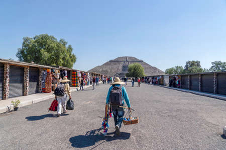 MEXICO CITY, MEXICO - JANUARY 30 2019 - Tourist at Teotihuacan pyramid ancient ruins one of the country most famous and visited archeological sitesのeditorial素材