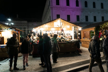 GENOA, ITALY - DECEMBER 22 2019 -  Traditional Christmas market in De Ferrari Place town centerのeditorial素材