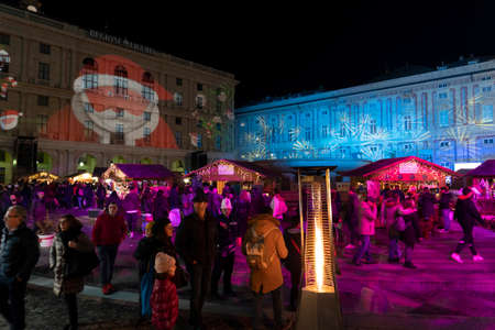 GENOA, ITALY - DECEMBER 22 2019 -  Traditional Christmas market in De Ferrari Place town centerのeditorial素材
