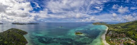 seychelles paradise beach aerial drone panorama landscape of praslin island anse volbertの写真素材