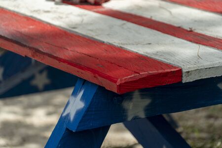 usa flag star and stripes painted picnic camping tableの写真素材