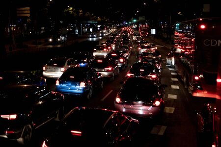 Mexico city traffic jam at night congested road