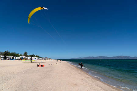 LA VENTANA, MEXICO - FEBRUARY 16 2020 - La Ventana in english the window beach is a super fun for american kite surfersのeditorial素材
