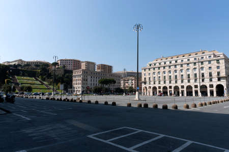 GENOA, ITALY - APRIL 5 2020 - Downtown streets are desert due to coronavirus covid19 quarentine people must stay home to avoid infection spreadingのeditorial素材