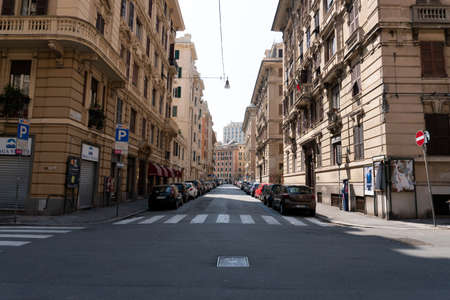 GENOA, ITALY - APRIL 5 2020 - Downtown streets are desert due to coronavirus covid19 quarentine...