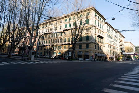 GENOA, ITALY - APRIL 5 2020 - Downtown streets are desert due to coronavirus covid19 quarentine...