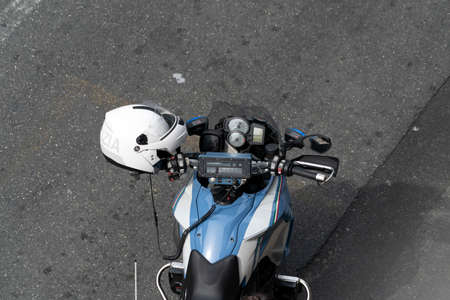 GENOA, ITALY - APRIL 13 2020 - Police control during coronavirus covid quarentine in Downtown...