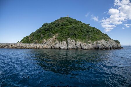 Gallinara Chicken island in liguria Italy view landscapeの写真素材