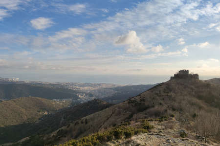 Genoa aerial landscape from Puin fortress ancient fortificationの写真素材