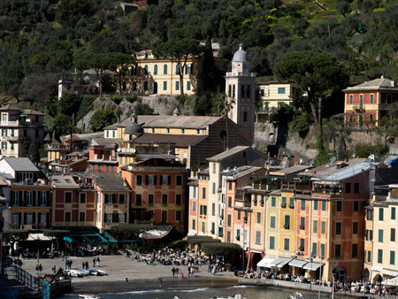 Portofino pictoresque village Italy colorful buildings villaの写真素材