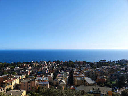 Genoa town view panorama from Sant Ilario Italyの写真素材