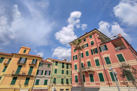 varazze medieval old village painted houses by the sea in liguria italyの写真素材