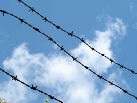 barbed wire on cloudy sky background