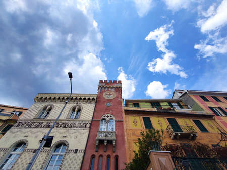 varazze medieval old village painted houses by the sea in liguria italyのeditorial素材