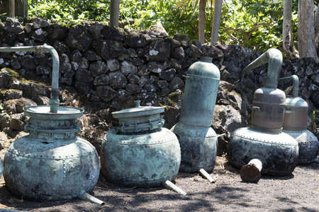 Azores old wine stills caldron hood condensation serpentine tube detailの写真素材