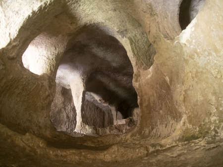 Palazzolo Acreide Latomie Stone Quarries old roman Tombs Sicily Italyの写真素材