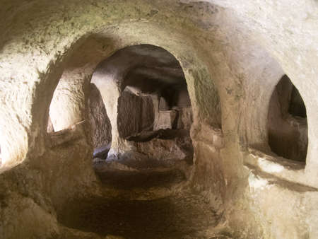 Palazzolo Acreide Latomie Stone Quarries old roman Tombs Sicily Italyの写真素材