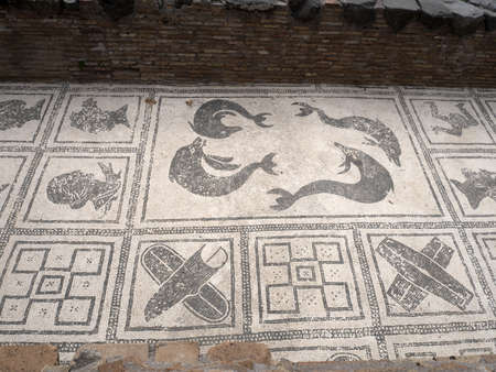 bath complex mosaic old ancient ostia archeological site ruinsの写真素材