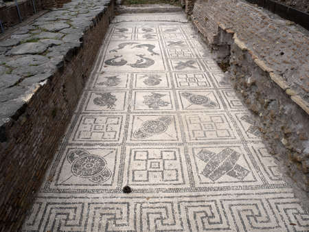 bath complex mosaic old ancient ostia archeological site ruinsの写真素材