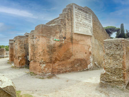 old ancient ostia archeological site ruins theaterの写真素材
