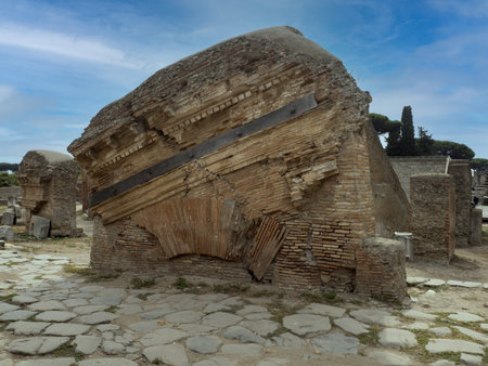 old ancient ostia archeological site ruins theaterの写真素材