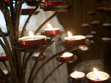 votive candles inside church of riomaggiore cinque terre pictoresque village liguria italy