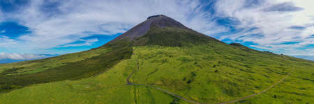 pico island azores volcano aerial drone view panorama