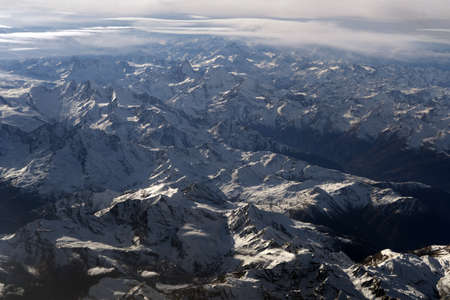 alps aerial view panorama landscape from airplaneの写真素材