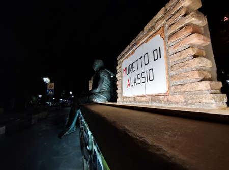 ALASSIO, ITALY - DECEMBER 13 2021 - well famous Muretto. In 1950s Alassio was a capital of the international highlife: names of cinema culture celebrity on the wallのeditorial素材