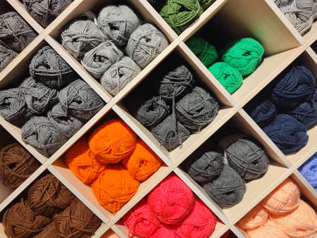Many different colors wool ball clewsの写真素材
