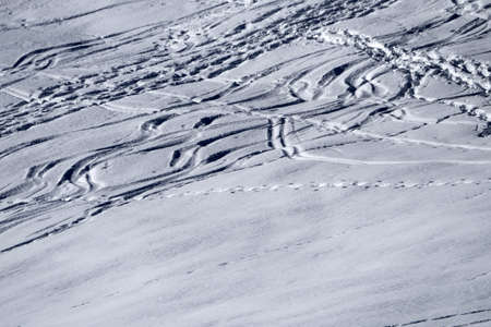 dolomites snow panorama alpine ski tracks detail off slope track