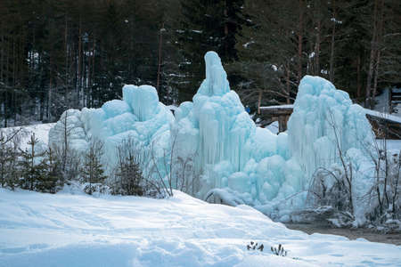 ice on the rock on Fanes mountain dolomites in winter panorama snow landscape