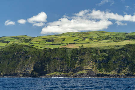 faial island azores cliff view from the sea landscapeの写真素材