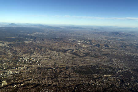 mexico city area aerial view panorama from airplane landscape