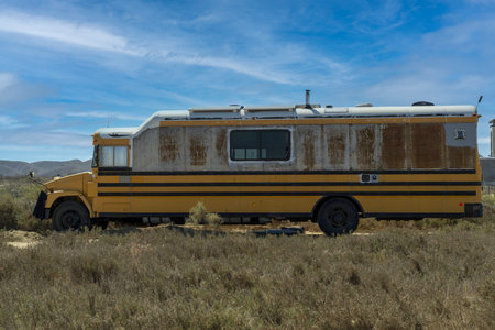 RV school bus in Cerritos todos santos baja california sur beach mexicoの写真素材