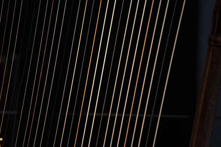 harp strings detail close up isolated on black background