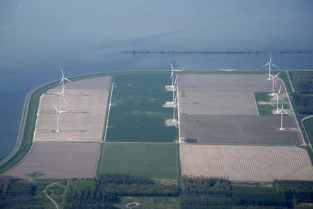 eolic power plant in holland aerial view landscape