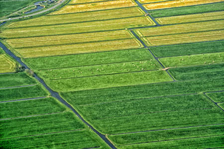 holland farmed fields aerial view panorama