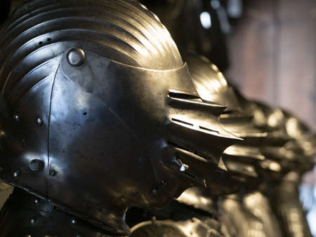 many medieval iron metal armors detailの写真素材