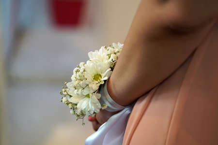 bride maid of honor flower bracelet detailの写真素材