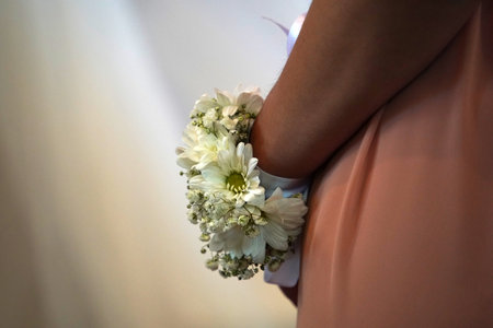 bride maid of honor flower bracelet detail