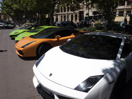 GRASSE, FRANCE - JUNE 25 2022 - The lamborghini bull run of Bull Days is an international community formed by top luxury brands and more than 1,000 Lamborghini ownersのeditorial素材