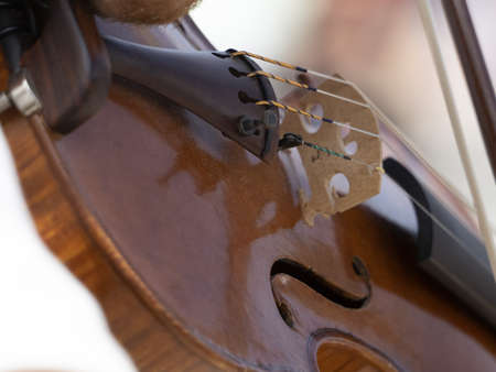 playing violin string bow close up detail