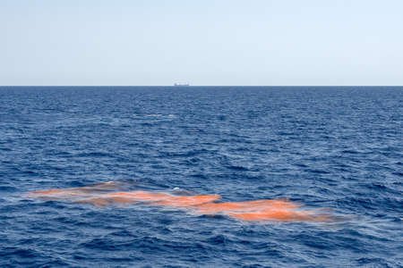 whale red krill poo excrement feces on the blue sea